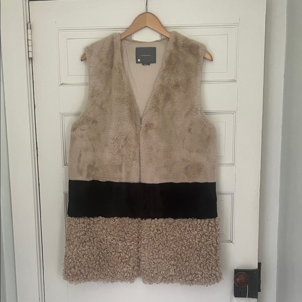 Anthropologie Tan and Brown Faux Fur Vest